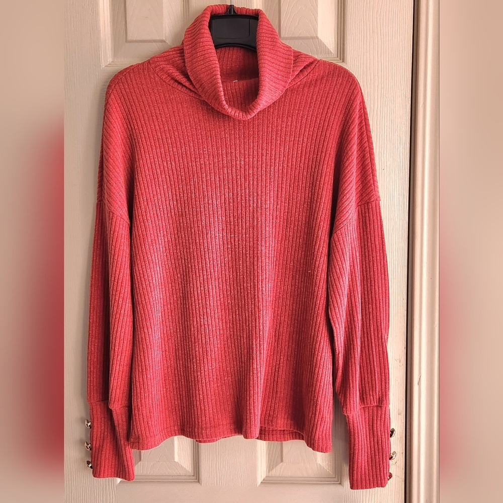 Ribbed Long Sleeve Turtleneck Rust